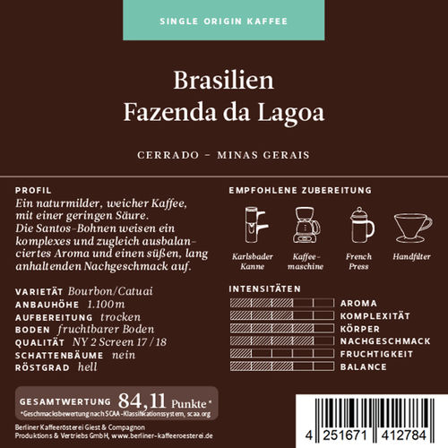 Berliner Kaffeerösterei Brasilien Fazenda da Lagoa (250 g)