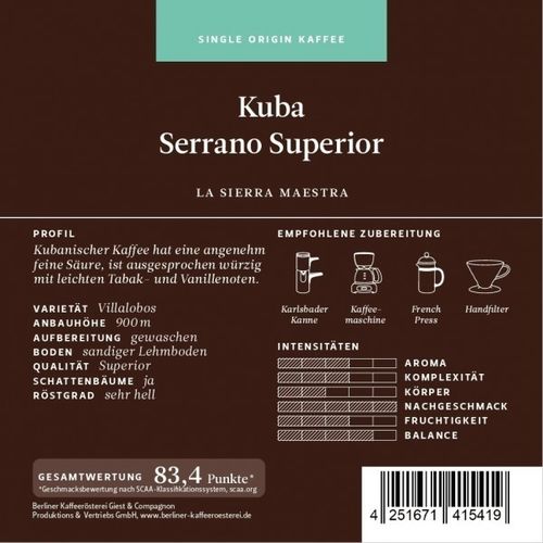 Berliner Kaffeerösterei Kuba Serrano Superior (250g)