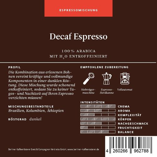 Berliner Kaffeerösterei Espresso entkoffeiniert (250 g)