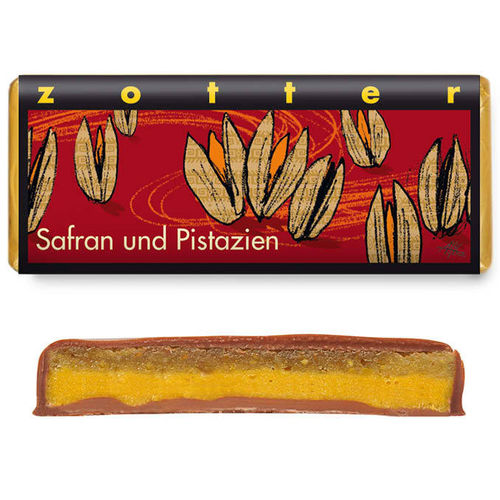 Zotter Bio+Fair Schokolade Safran und Pistazien