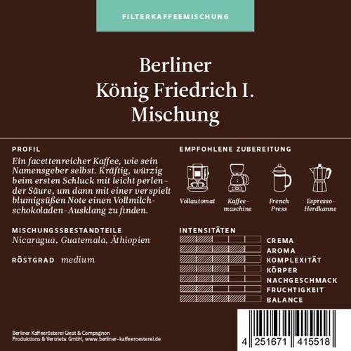 Berliner Kaffeerösterei König Friedrich I. Mischung (250g)